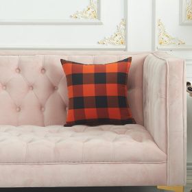 2PCS Cotton orange and black checkered pillow case, multi-size fall interior decoration, suitable for sofa, bed, autumn, Halloween (Color: as Pic, size: 65x65cm)